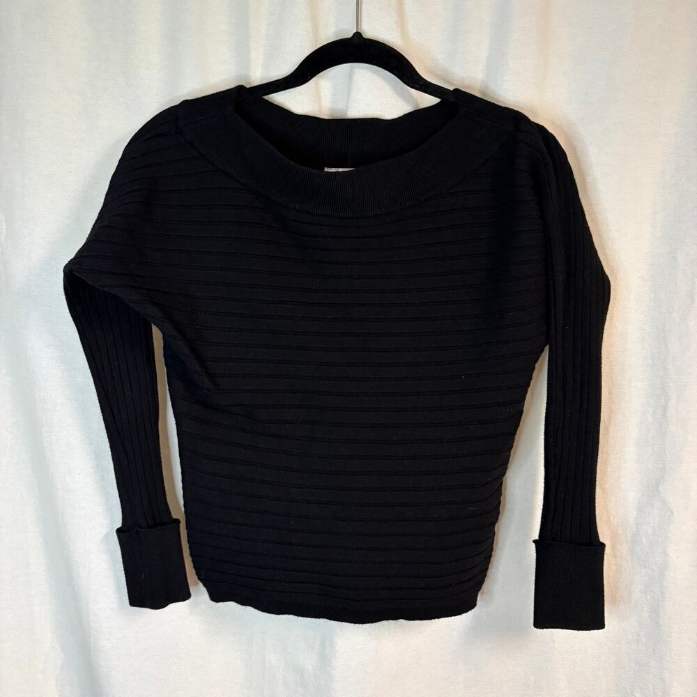 Vila Milano Black Ribbed Dolman Sleeve Sweater Wool Blend Size M